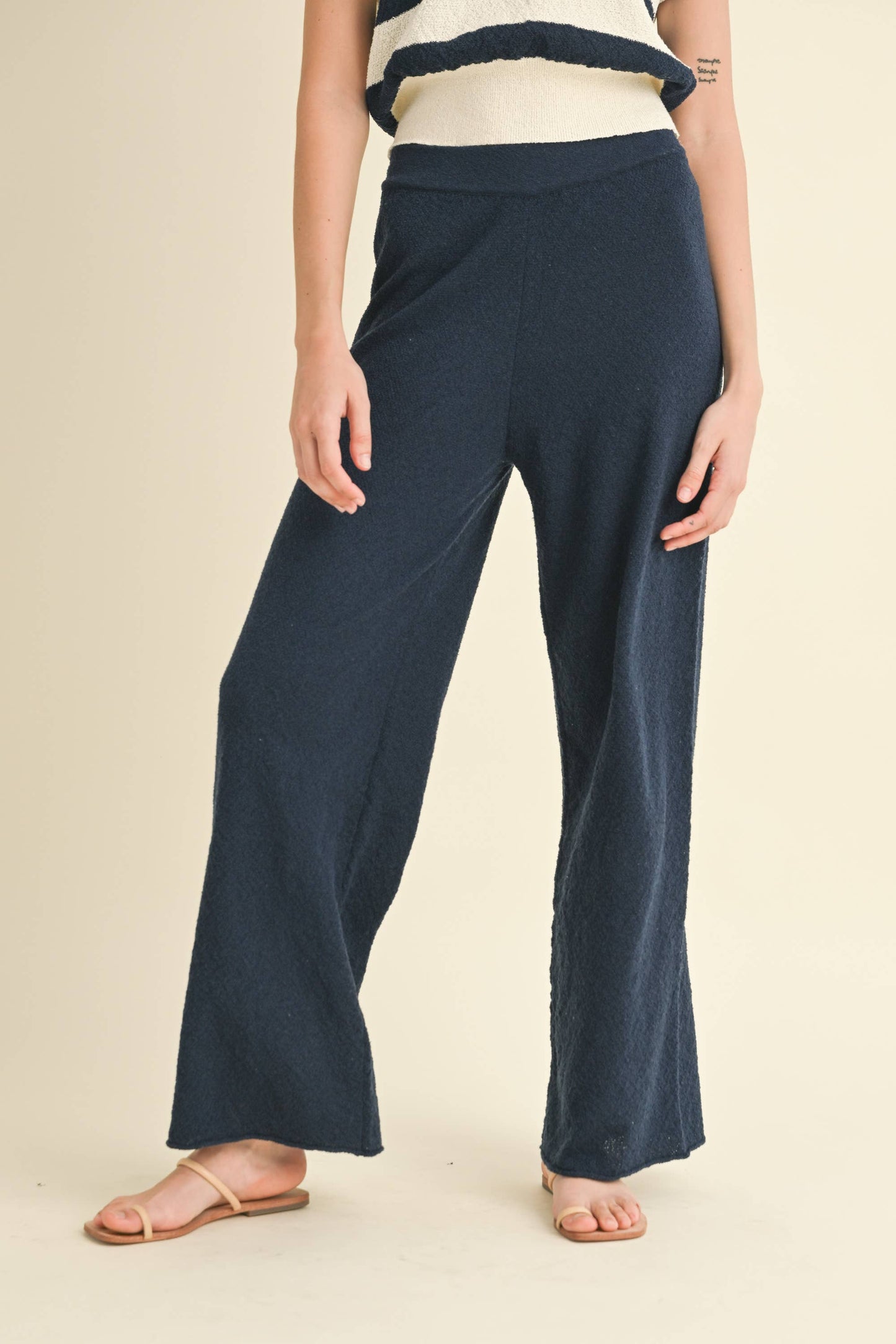Navy Straight Leg Knit Pants