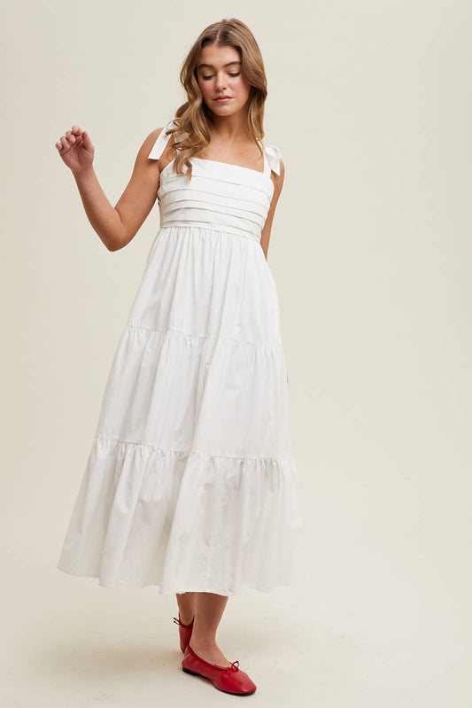 Pleated Tired Tie Strap Summer Dress