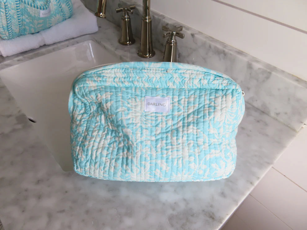 Quilted Cosmetic Bag in Turquoise Meadow